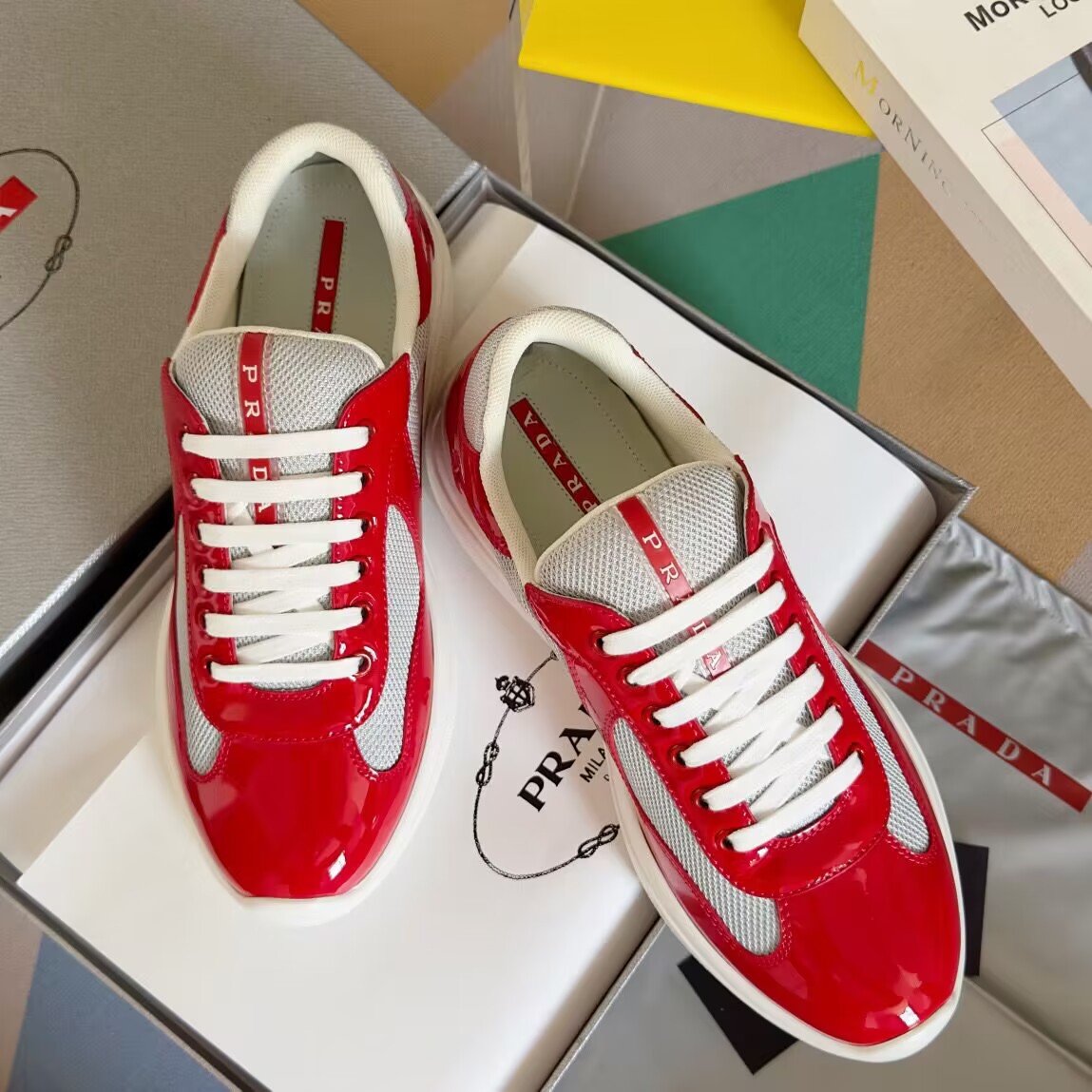 Prada America's Cup sneakers Low Top Red Silver Size: 35-47