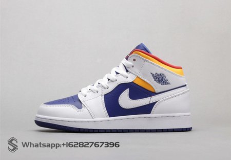 Air Jordan 1 Mid White Laser Orange Deep Royal Blue 36-40